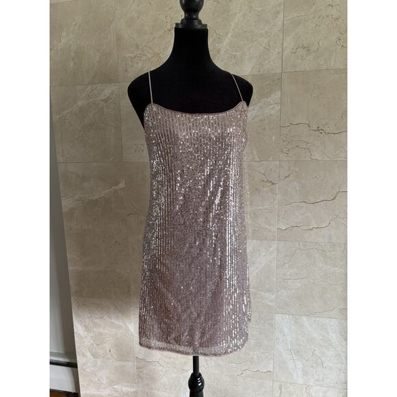 Adrianna Papell Stripe Sequin Mini Slip Dress Sz 2, Rose Gold Cocktail Party - Picture 2 of 12